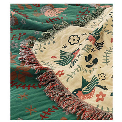 Couverture réversible respirante Ownkoti Boho avec fleurs et oiseaux