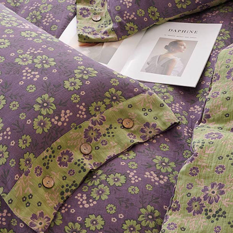Parure de lit en gaze de coton à motif floral (4 pièces)