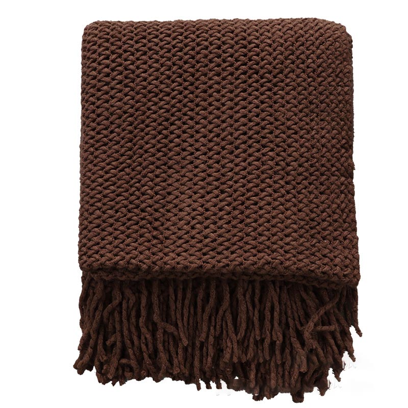 Ownkoti – Couverture tricotée simple et unie avec pompons