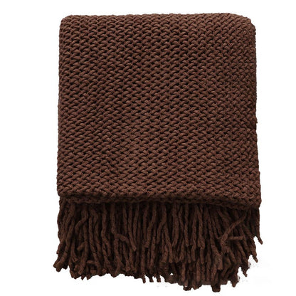 Ownkoti – Couverture tricotée simple et unie avec pompons