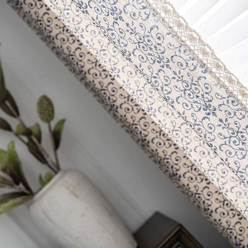Rideau Boho Ownkoti à motif bleu, semi-occultant