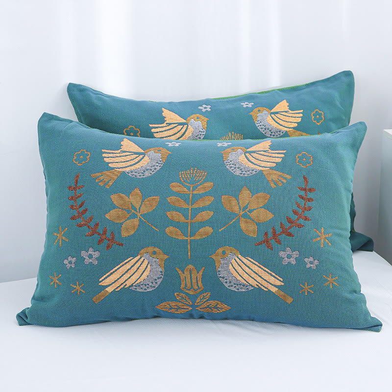 Taies d'oreiller en gaze de coton à motif floral bohème (lot de 2)