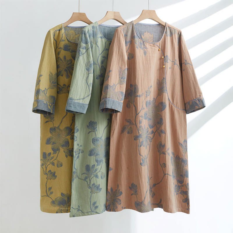Chemise de nuit courte en coton jacquard « Magnolia »