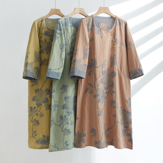 Chemise de nuit courte en coton jacquard « Magnolia »