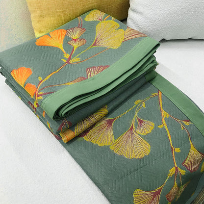 Couette réversible en coton jacquard avec feuilles de ginkgo