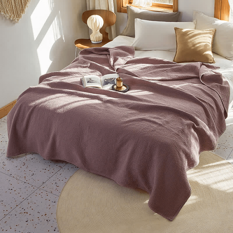 Couette réversible en coton à motif quadrillé uni