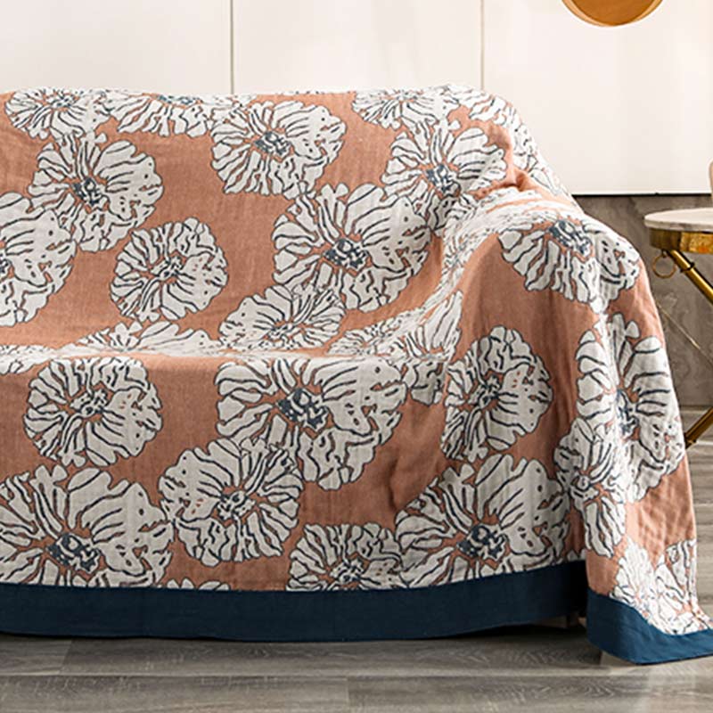 Couverture légère et réversible en coton à motif pivoine - image 1
