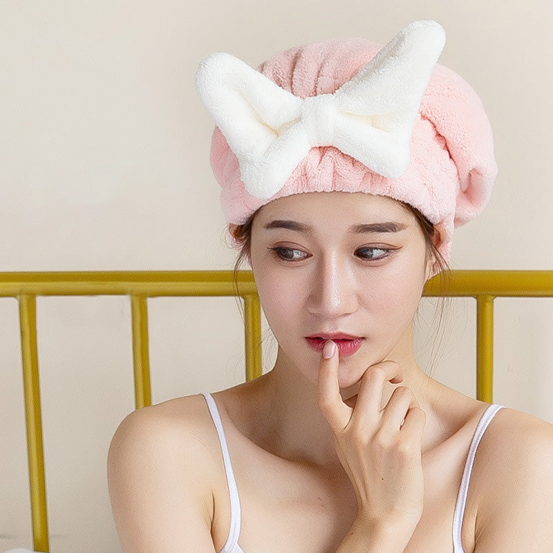 Bonnet séchant les cheveux avec nœud et élastique