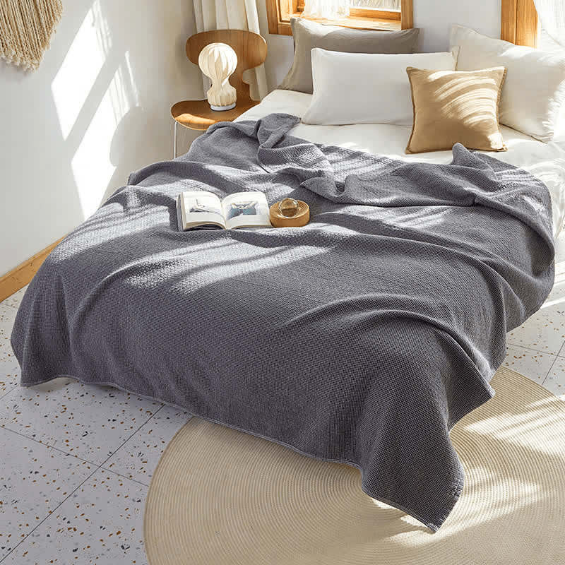 Couette réversible en coton à motif quadrillé uni