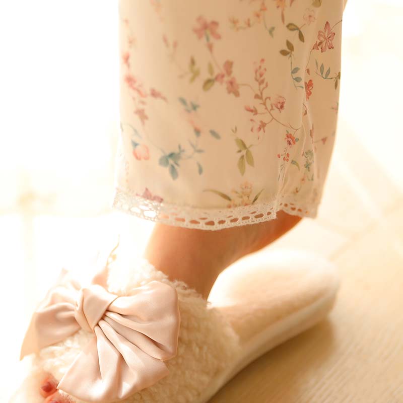 Ownkoti – Vêtements d'intérieur en satin à manches longues et col en V à fleurs