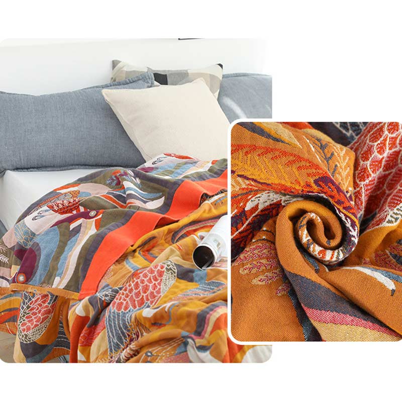 Couverture réversible en coton doux avec motif d'oiseau toucan