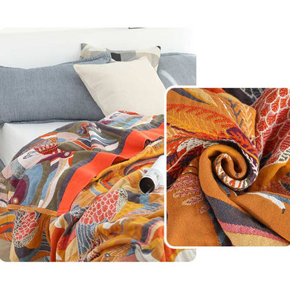 Couverture réversible en coton doux avec motif d'oiseau toucan