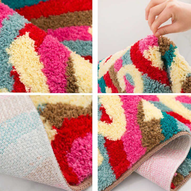 Tapis de bain doux et antidérapant avec motif arc-en-ciel et lettres