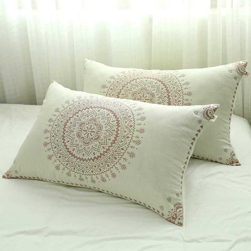 Housse de coussin en coton mandala avec patte de boutonnage (2 pièces)