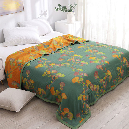 Couette réversible en coton jacquard avec feuilles de ginkgo