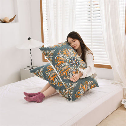 Serviette de toilette à motif floral cyan foncé (2 pièces)