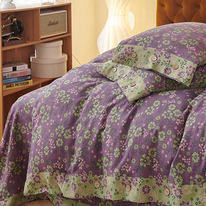 Parure de lit en gaze de coton à motif floral (4 pièces)
