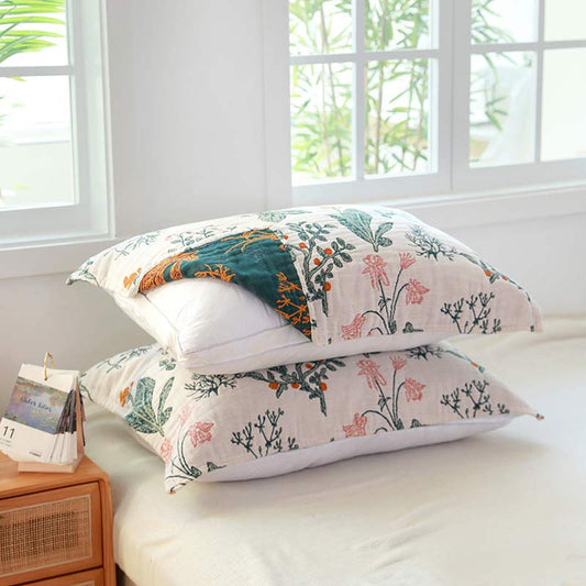 Serviette oreiller en gaze de coton à motif floral (2 pièces)