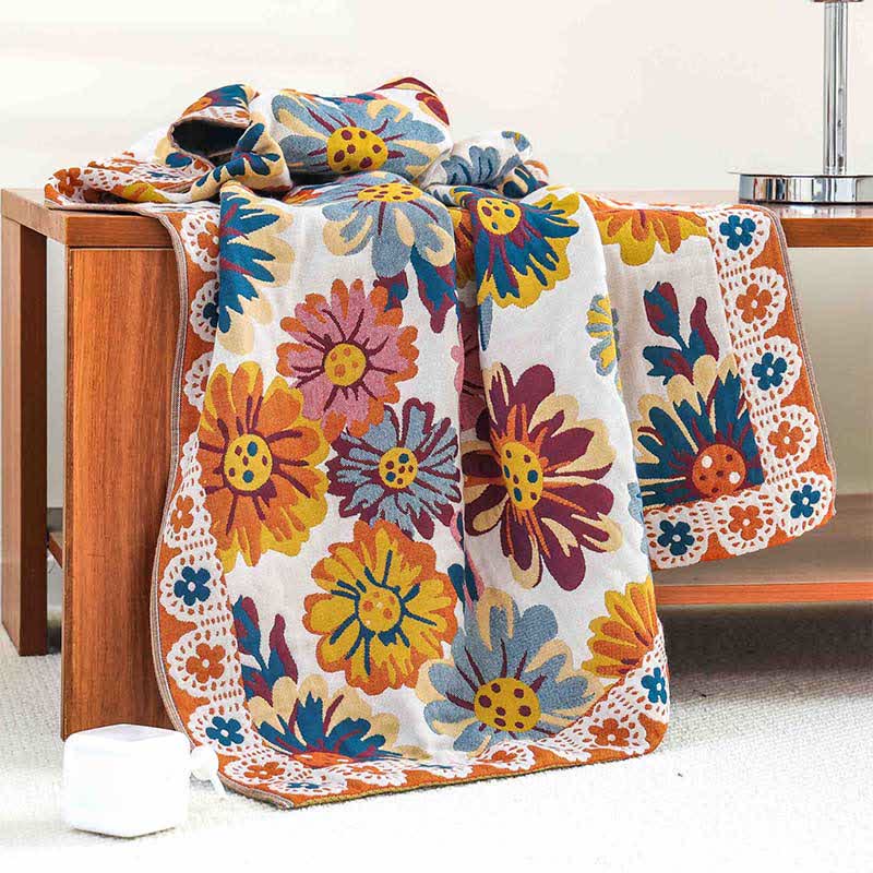 Serviette de bain en coton doux avec des fleurs lumineuses