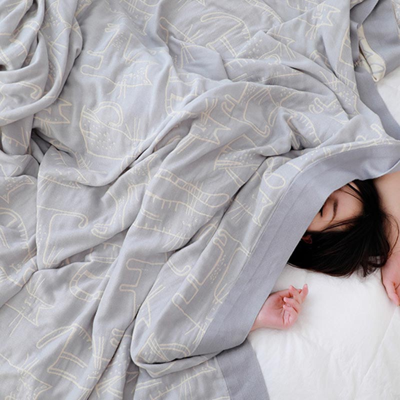 Couverture réversible en coton Ownkoti avec imprimé chat