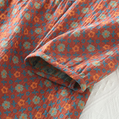 Chemise de nuit en coton doux à col rond et motif floral